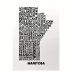 Manitoba City Map Canvas Wall Art Poster - 12X18 Inches