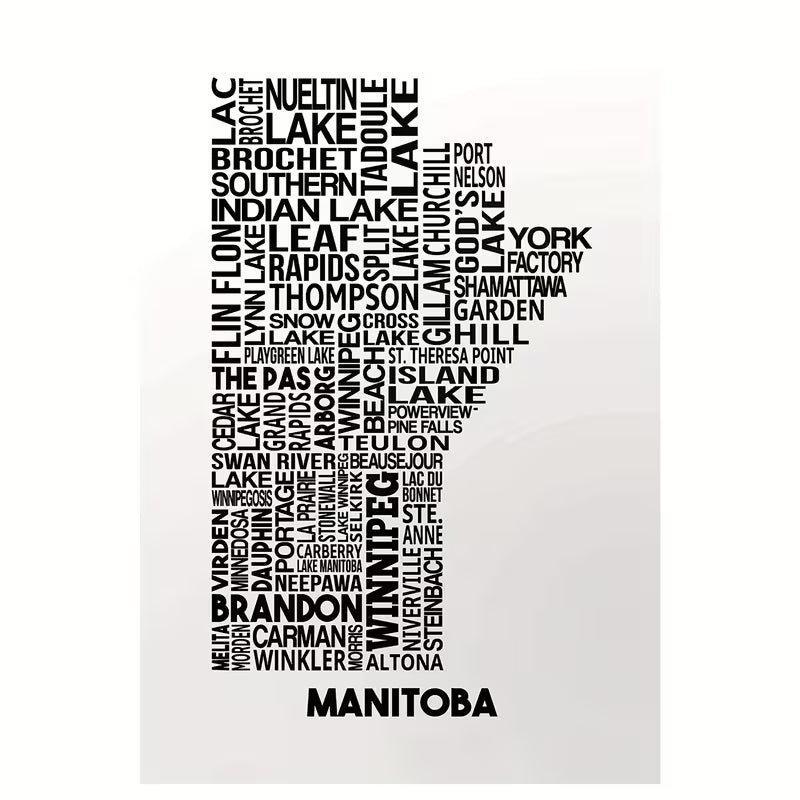 Manitoba City Map Canvas Wall Art Poster - 12X18 Inches