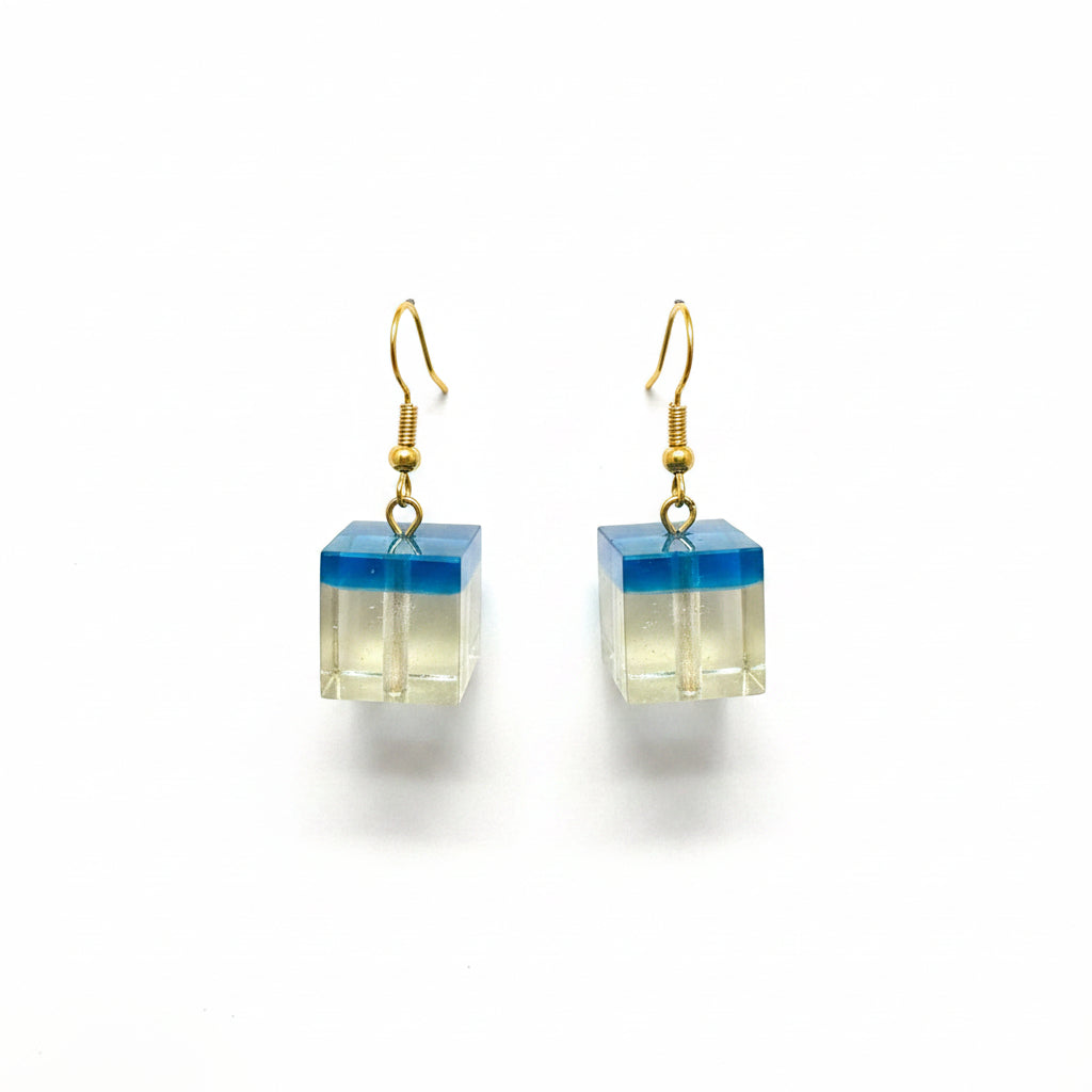 Earrings pair cube of two colors