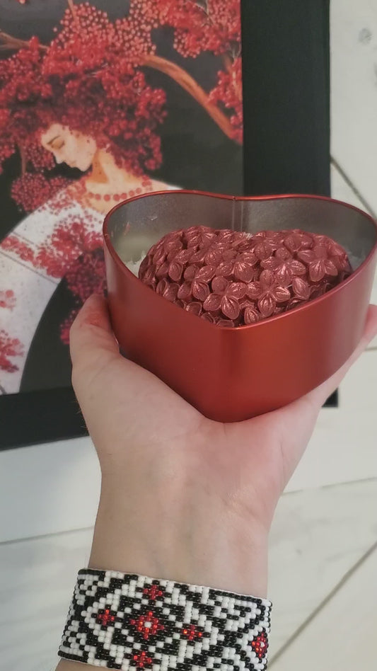 Candle heart in a red box
