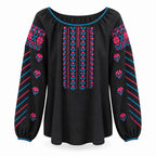 Embroidered women's  blouse (black with red/blue), Size L, XL