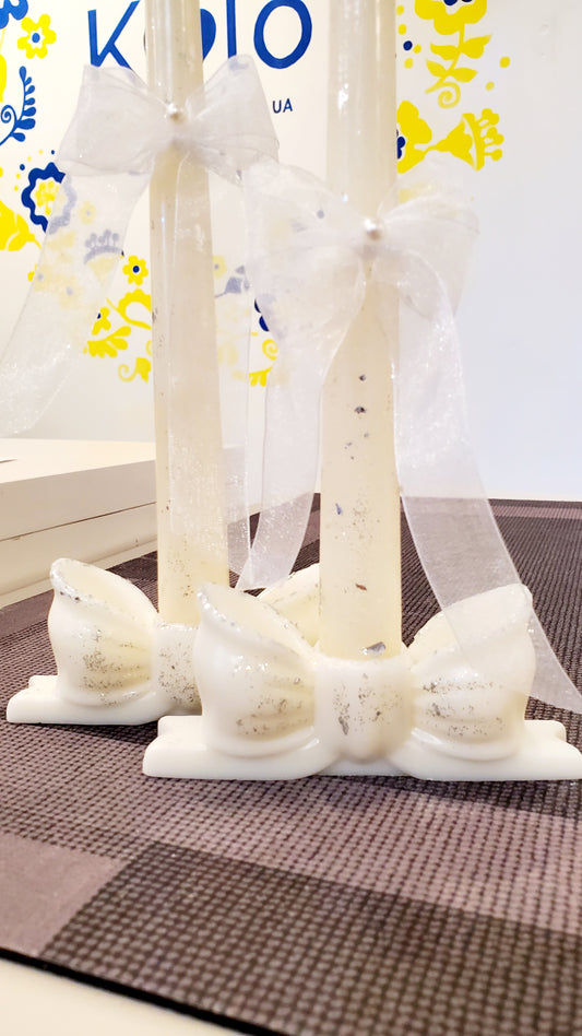 Beeswax wedding candles set (silver)