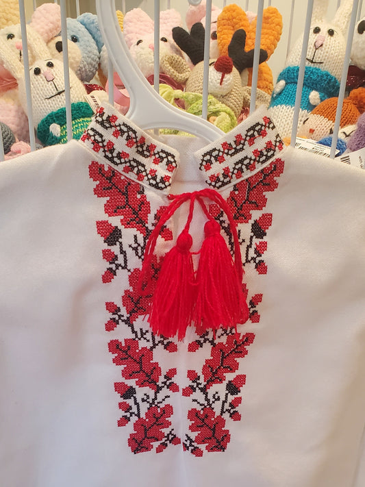 Embroidered children's shirt red/blk leafs