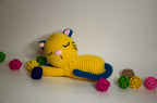 Knitted Toy Cat blue/yellow