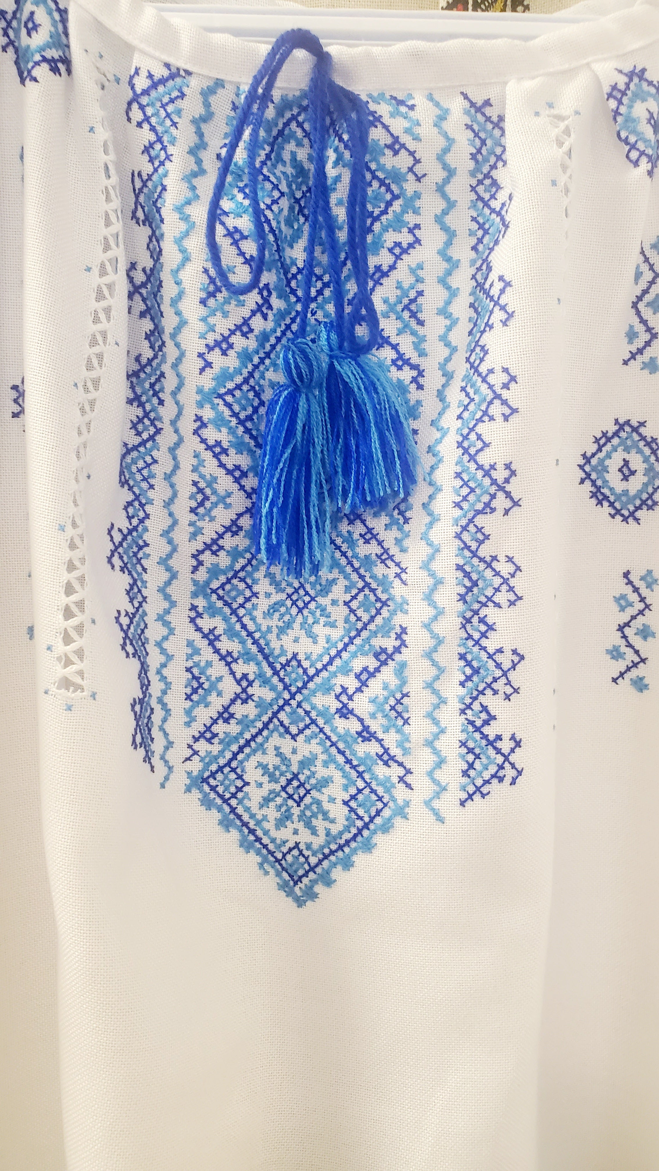 Handmade Embroidered women blouse (white with red/blue, 3/4 sleeves)