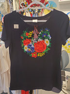 Embroidered T-shirt "Galychanka" (navy blue with flowers, size L)