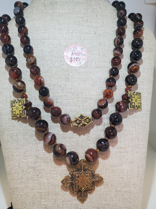 Dyed agat  two-stand necklace #12