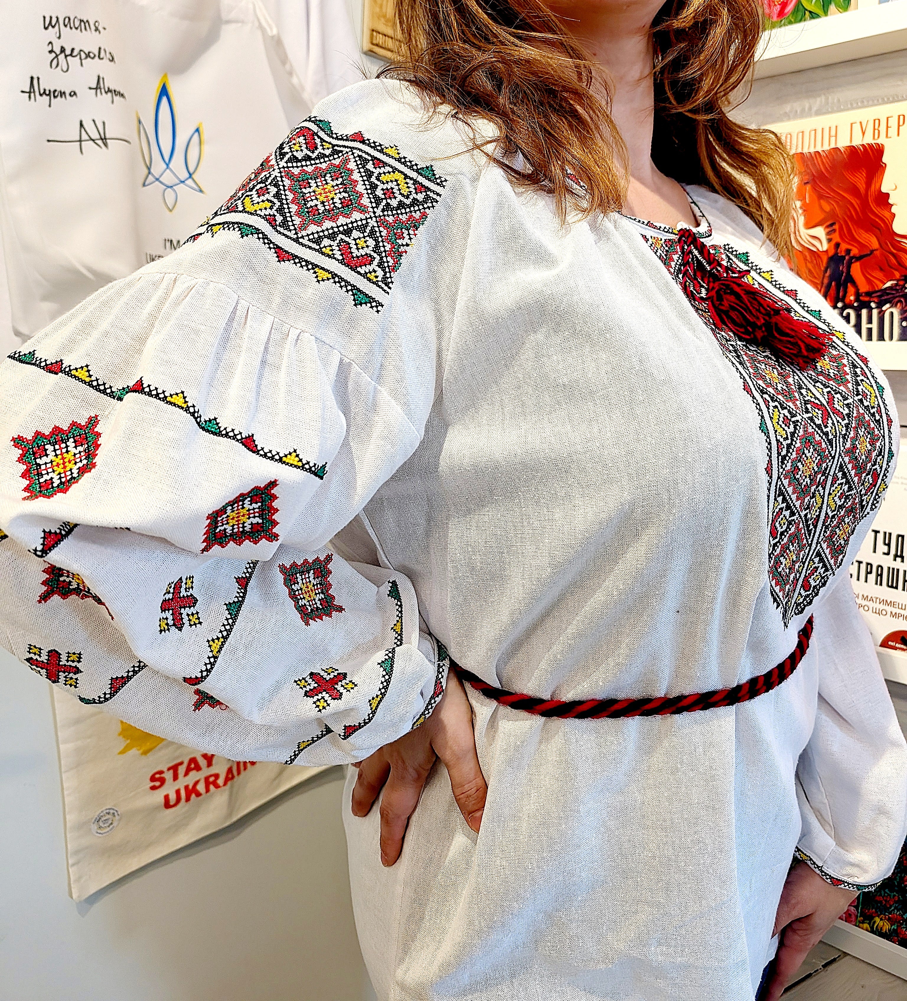 Embroidered women blouse "Vyshyvanka" (red/green/yellow), Size L-XL