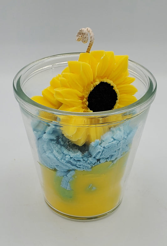 Candle Sunflowers in glass