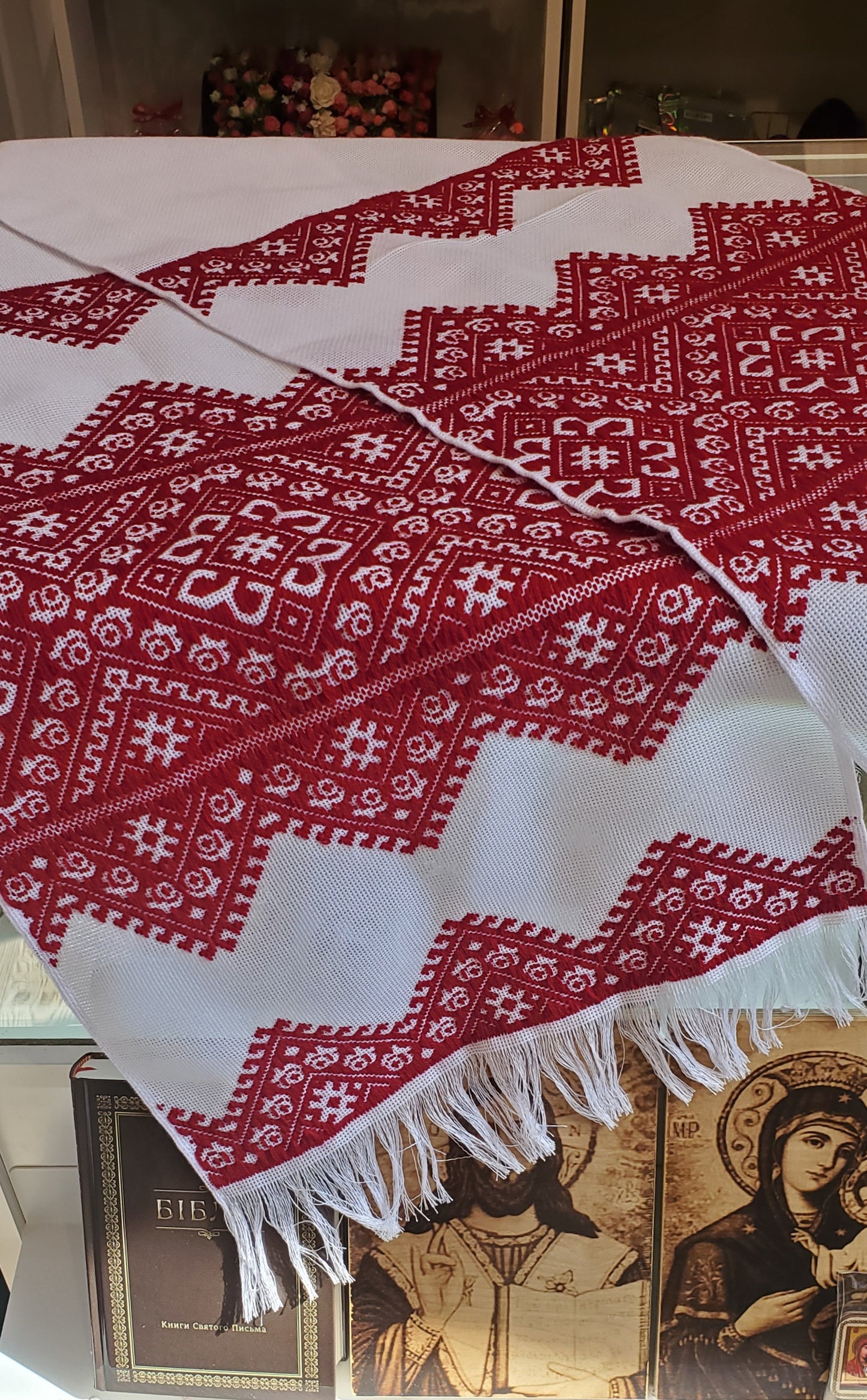 Embroidered Wedding Towel red (handmade)