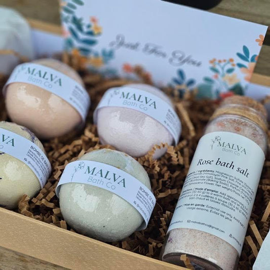 Brown Gift Box with bath bombs & bath salt