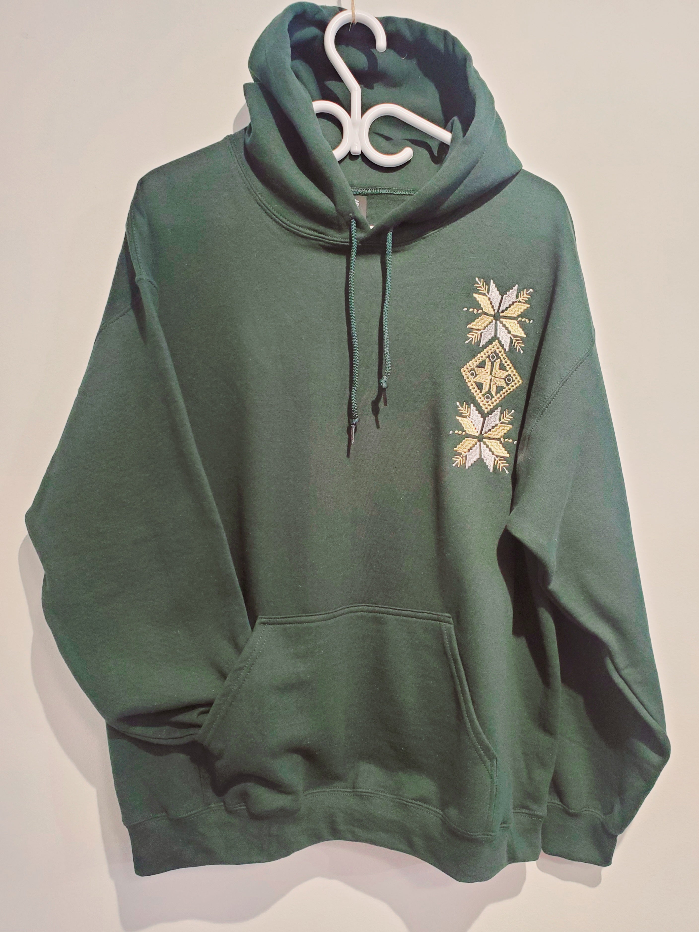 Hoodie embroidered with ornament, Green, L