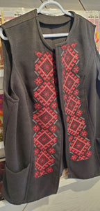 Embroidered vest grey/red ornament