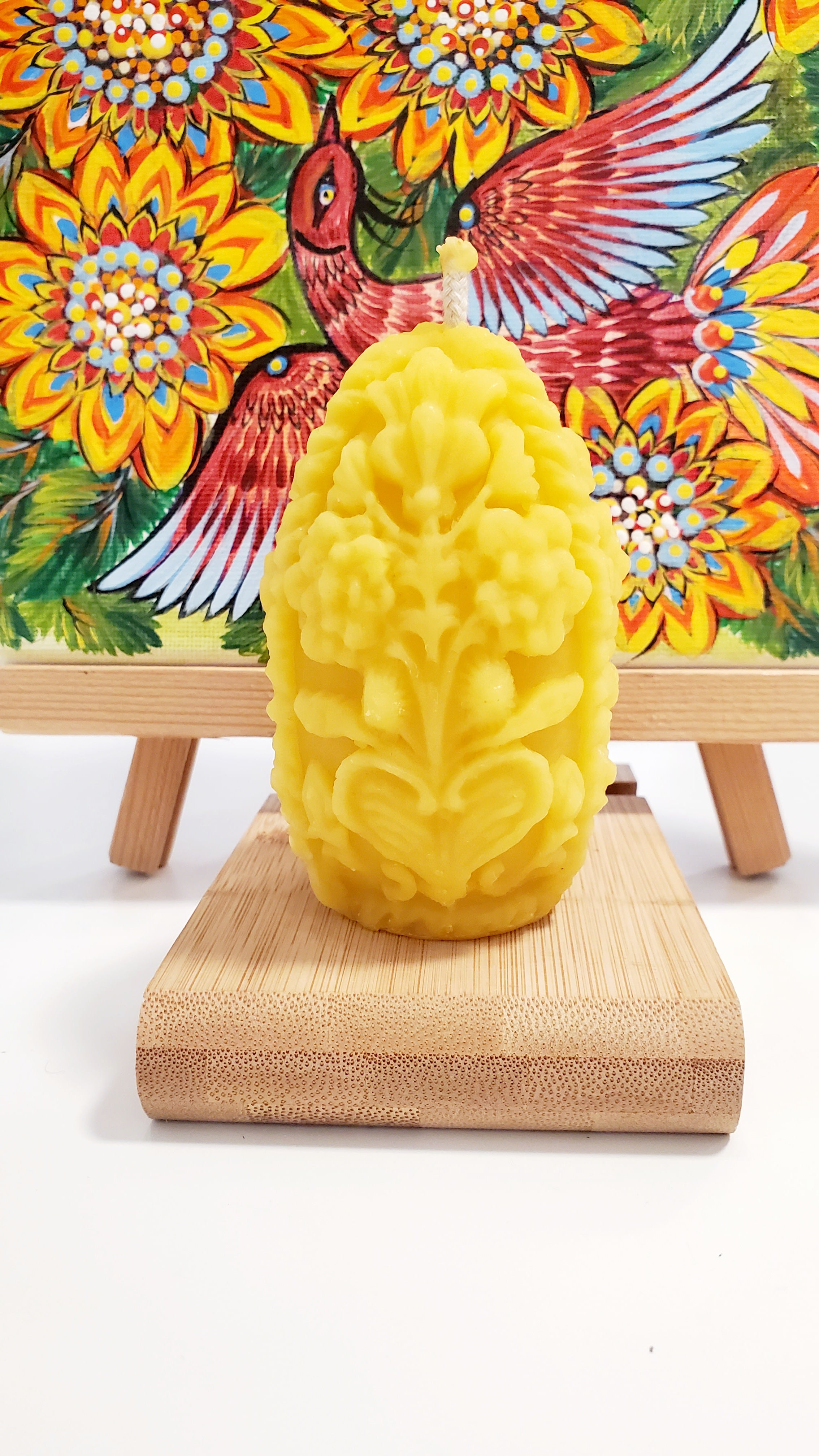 Beeswax Candle Egg with flowers Large