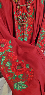 Embroidered dress burgundy
