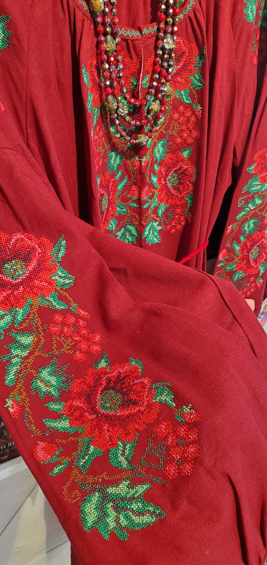 Embroidered dress burgundy