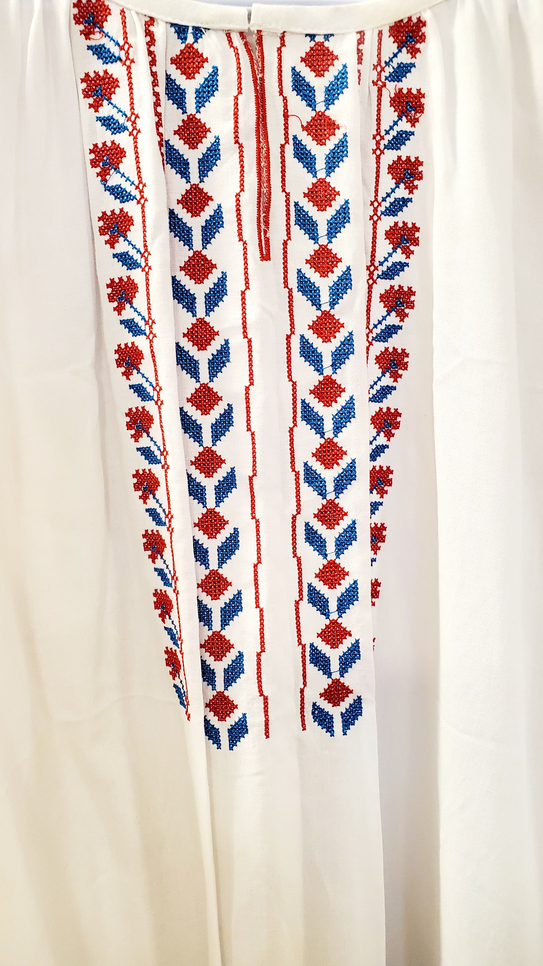 Embroidered women blouse "Vyshyvanka" (white with red/blue ornament), Size L-XL