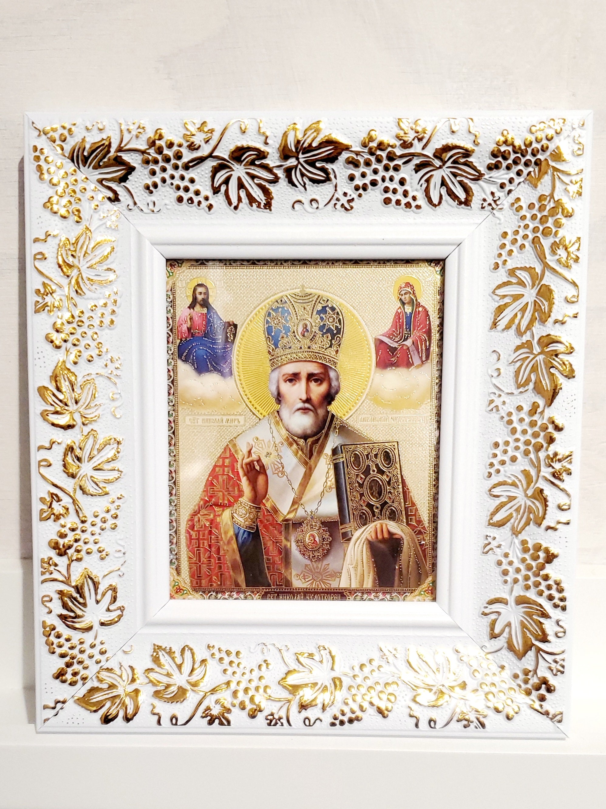 Christian Icon St Nicolas (White frame)