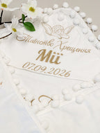 Embroidered baby blanket for baptism "Kryghma" Order (name & data)