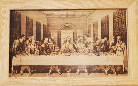 Picture the Art of burn in a red oak frame