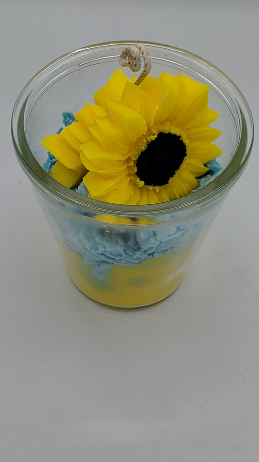 Candle Sunflowers in glass