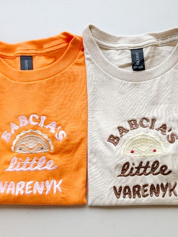 T-shirt kids with embroidery "Babcia's Little Varenyk", size XS, S, M, L