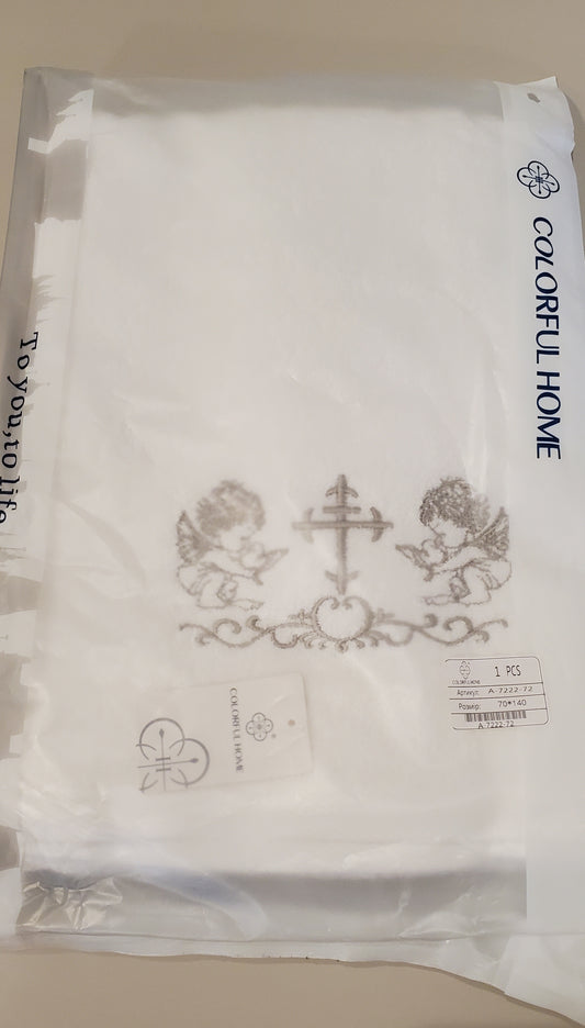 Embroidered baby terry blanket for baptism "Kryghma" 70x140
