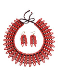 Handmade beaded Set: Necklace & Earrings (red/black)
