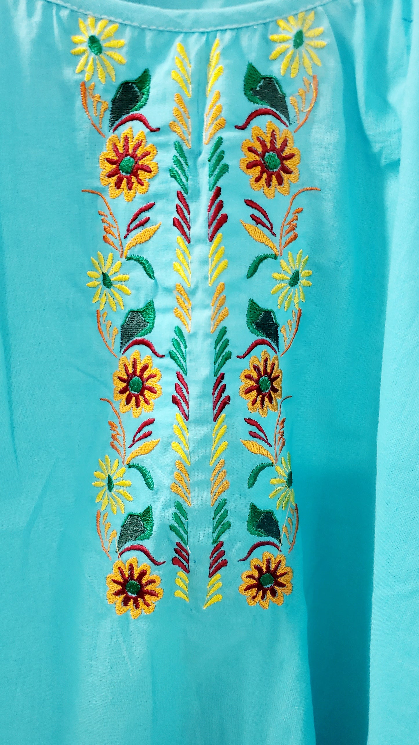 Embroidered women blouse Blue yellow/orange