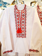 Embroidered children's shirt (white with red\brown), Size 110, 122, 134, 140, 146