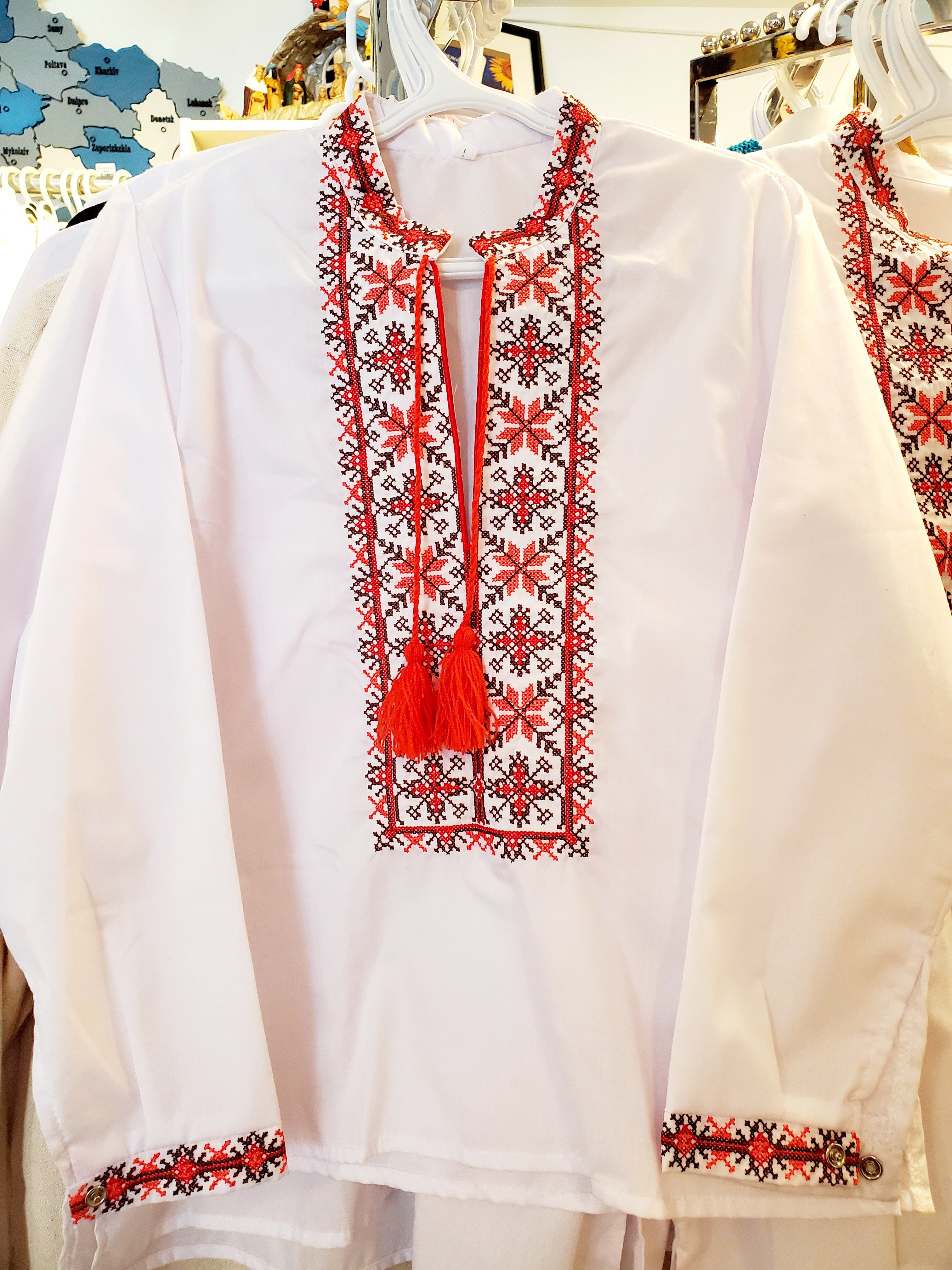 Embroidered children's shirt (white with red\brown), Size 110, 122, 134, 140, 146