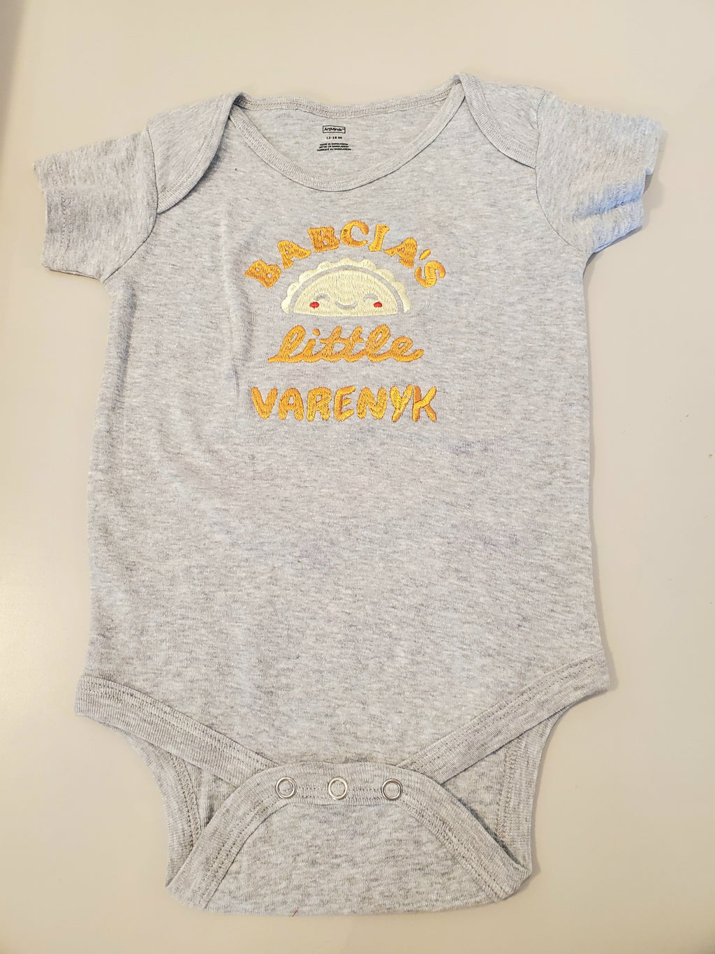 Baby bodysuit embroidered "Babcia's Little Varenyk" (12-18 month)