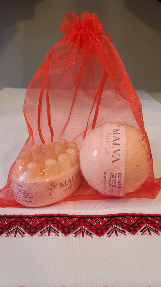Set Massage soap + Champagne Bath Bomb