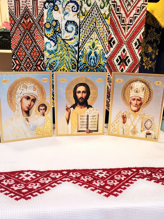 Christian Icon (3 in 1) wood medium size 10x12 cm