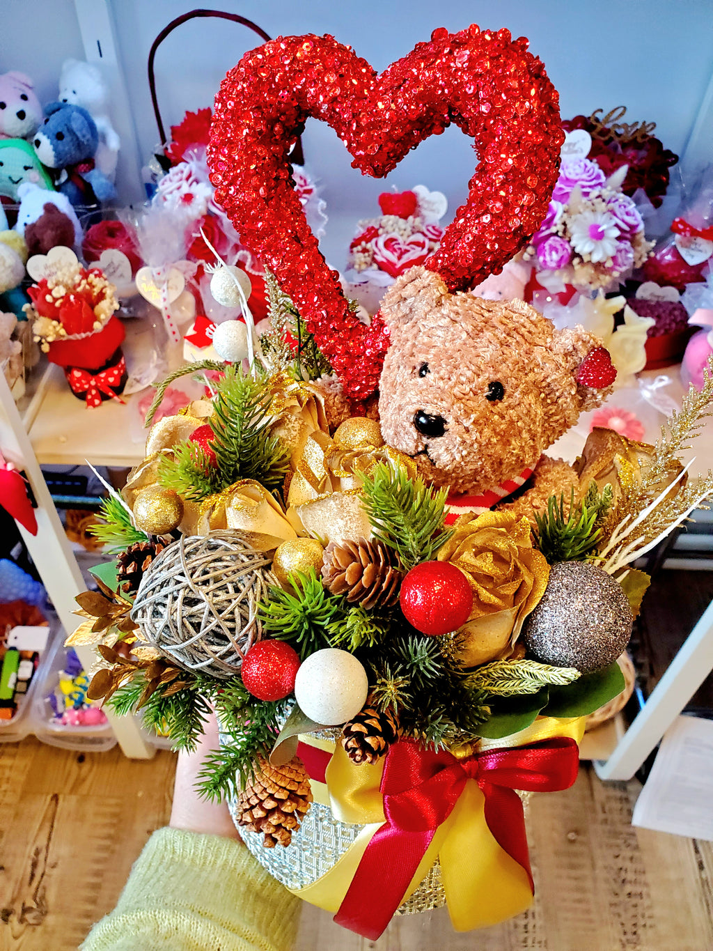 Valentine's Day gift Arrangement with a Teddy Bear