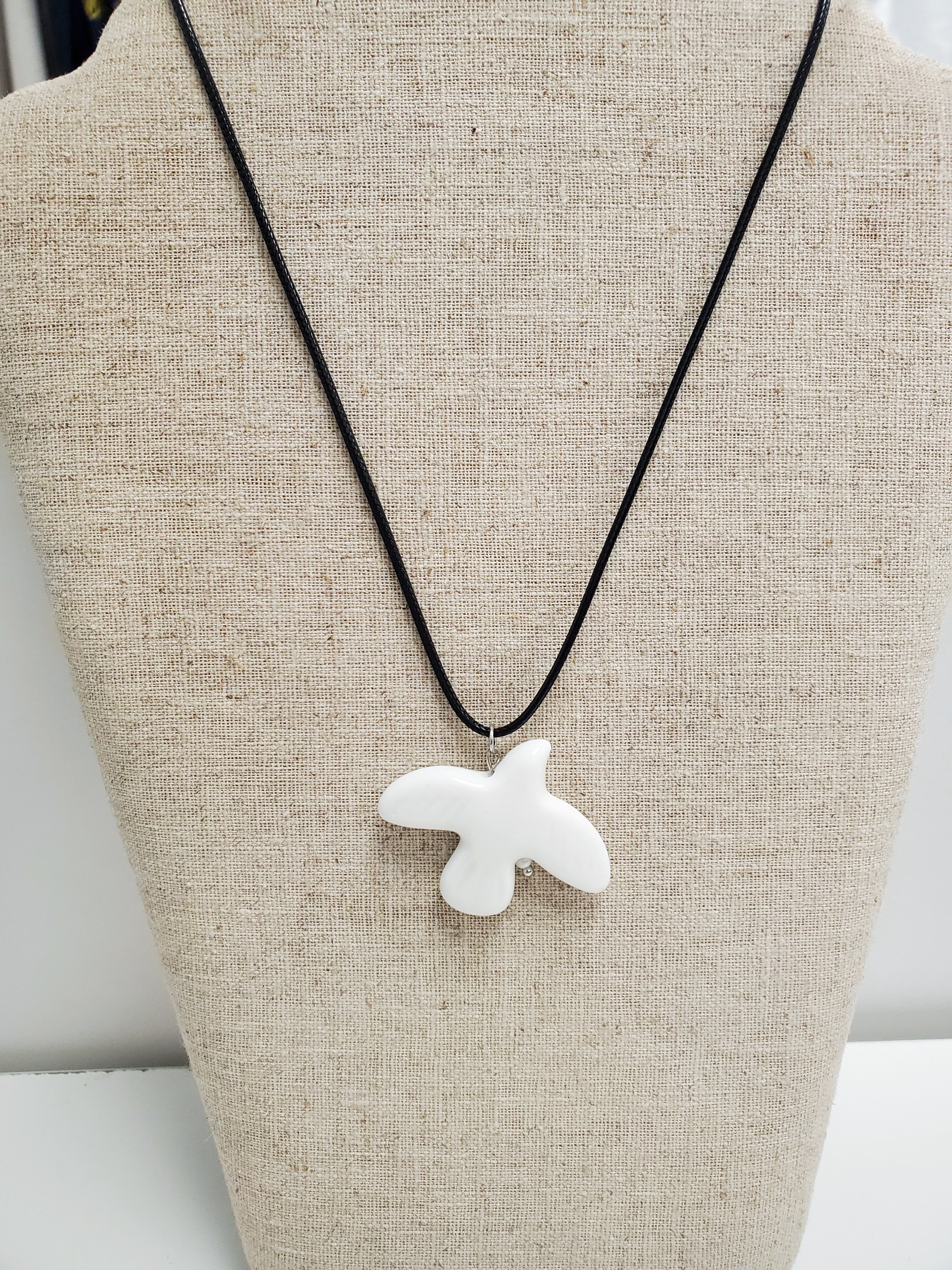 Necklace White Peace Dove Pendant  118 cm