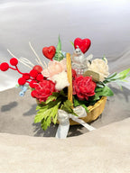 Valentine's Day gift Bouquet of candle flowers in a basket