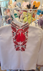 Embroidered children's shirt red/blk leafs