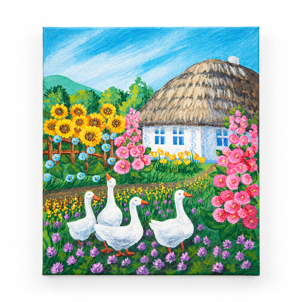Handmade picture Ukrainian village mix 10x8 inches (25.5x20 cm)