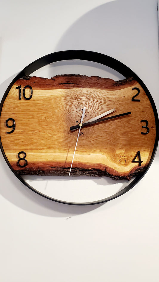 Clock wood/epoxy numbers in a metal frame