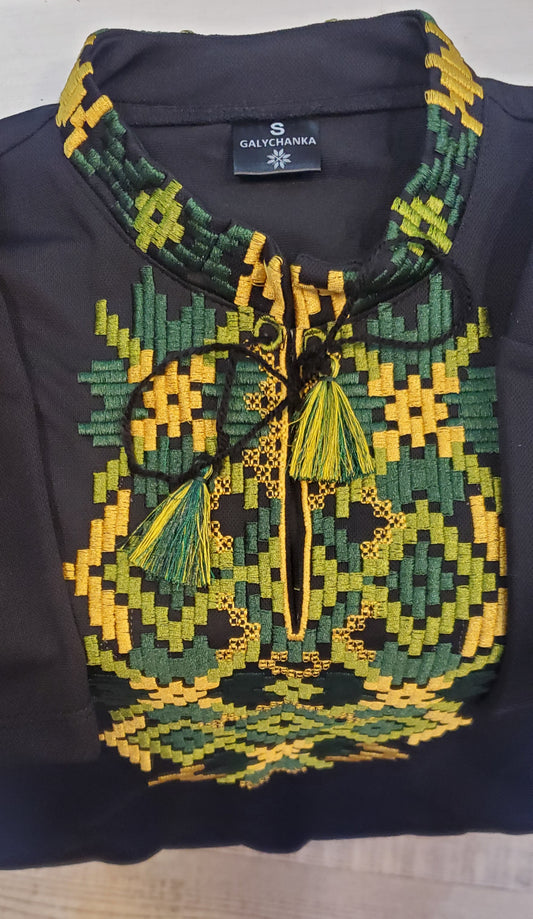 Embroidered blouse "Galychanka" blk/green S