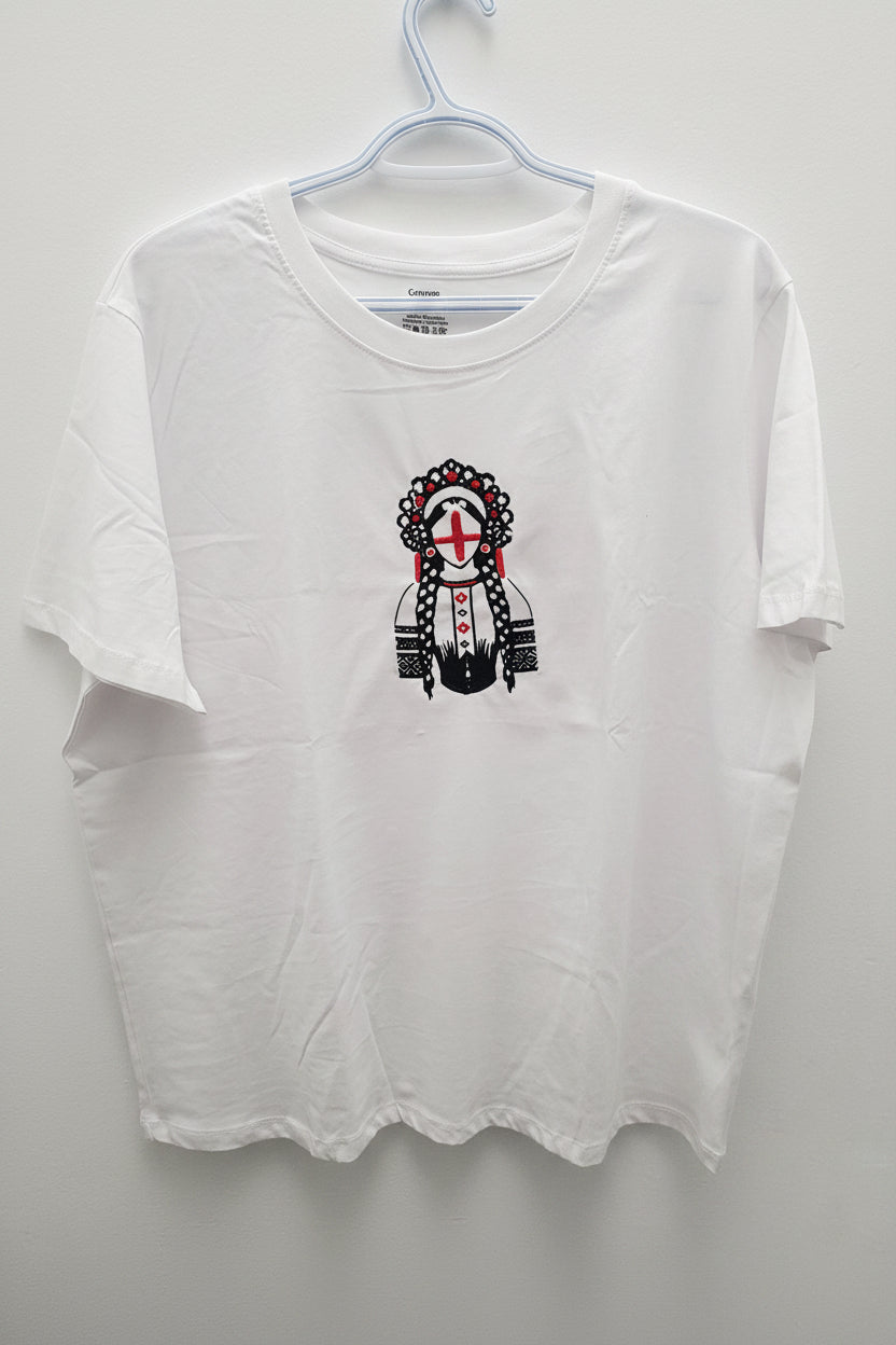 T-shirt women with embroidery "Motanka", size S, M, XL
