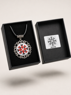 Metal pendant on a rope or chain which micro-embroidered name codes