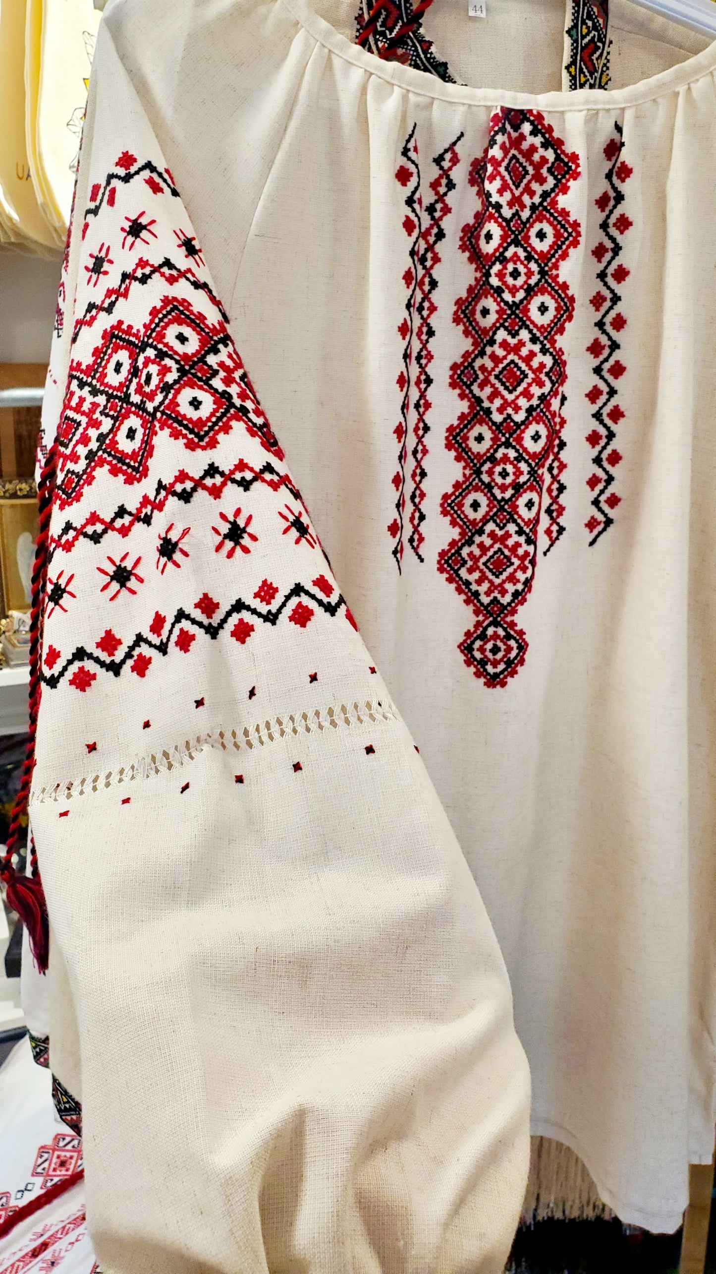 Handmade Embroidered Linen women blouse red/black