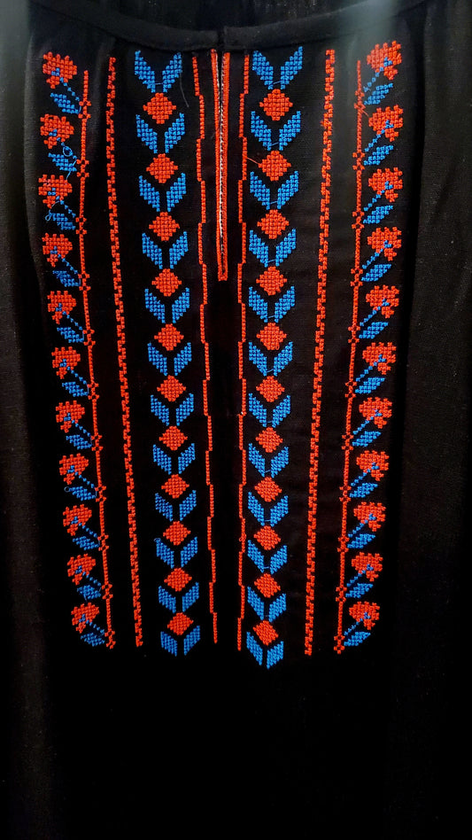 Embroidered women blouse Black red/blue