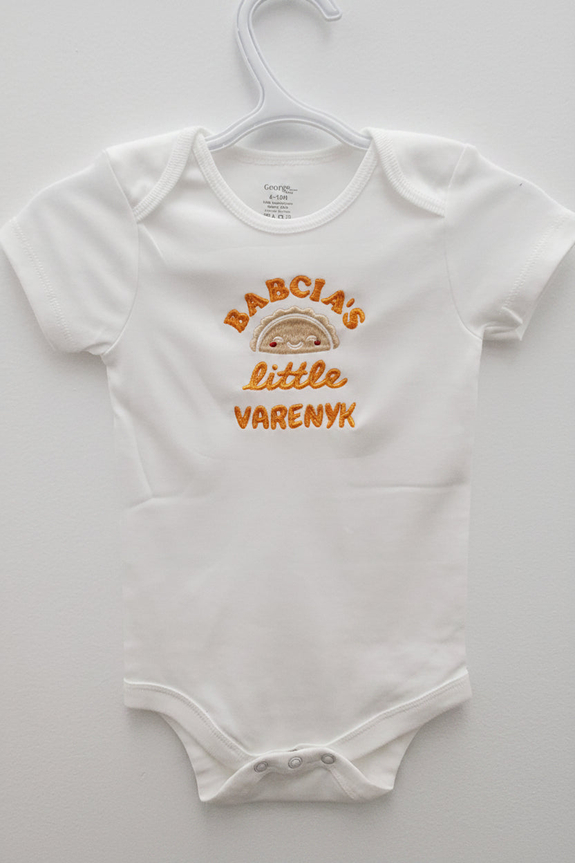 Baby bodysuit embroidered "Babcia's Little Varenyk" (6-12 month)