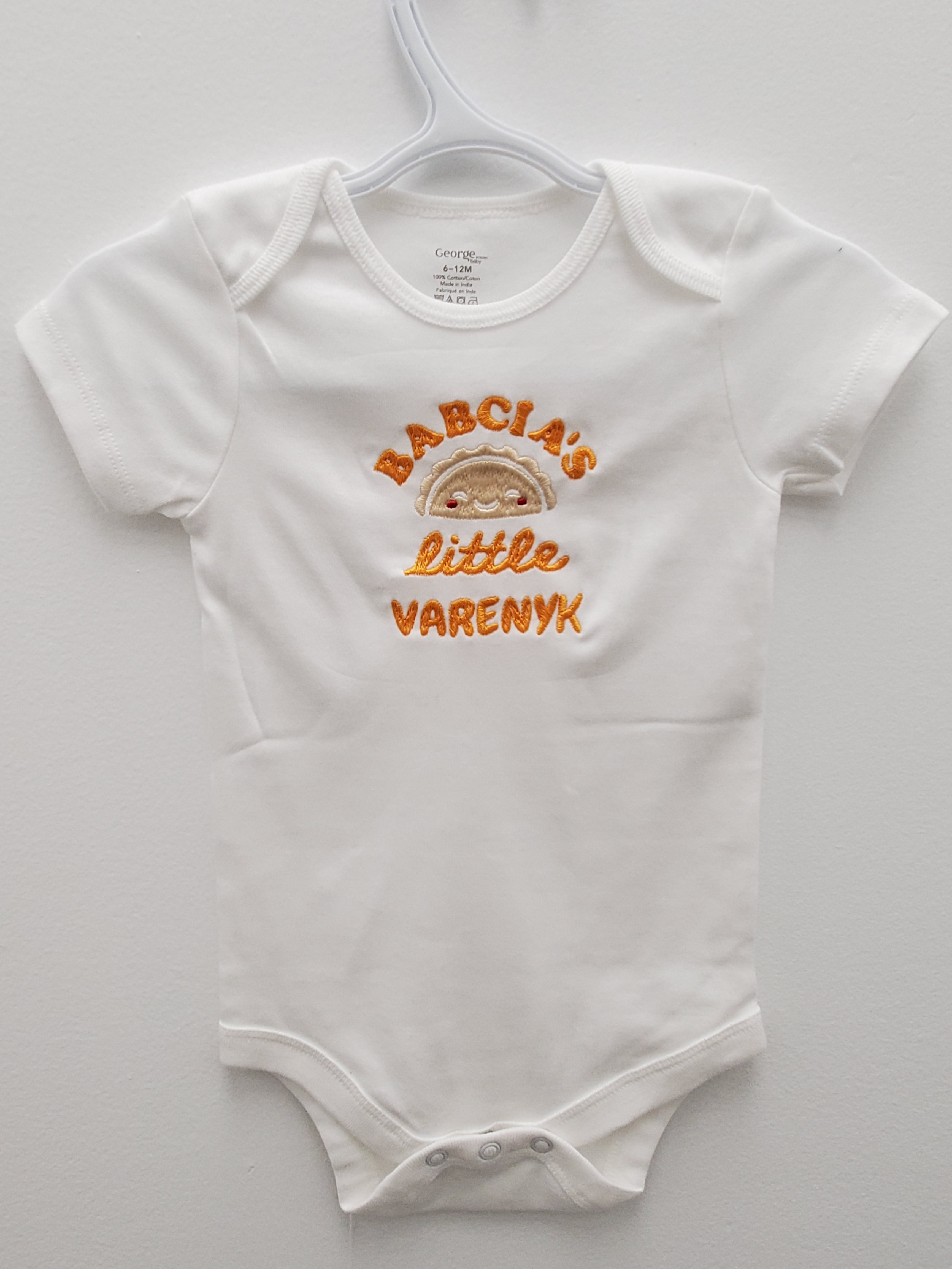 Baby bodysuit embroidered "Babcia's Little Varenyk" (6-12 month)