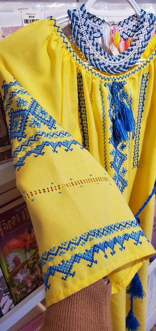 Embroidered dress yellow/blue ornament