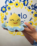 Knitted Toy Jellyfish (reversible), yellow/blue