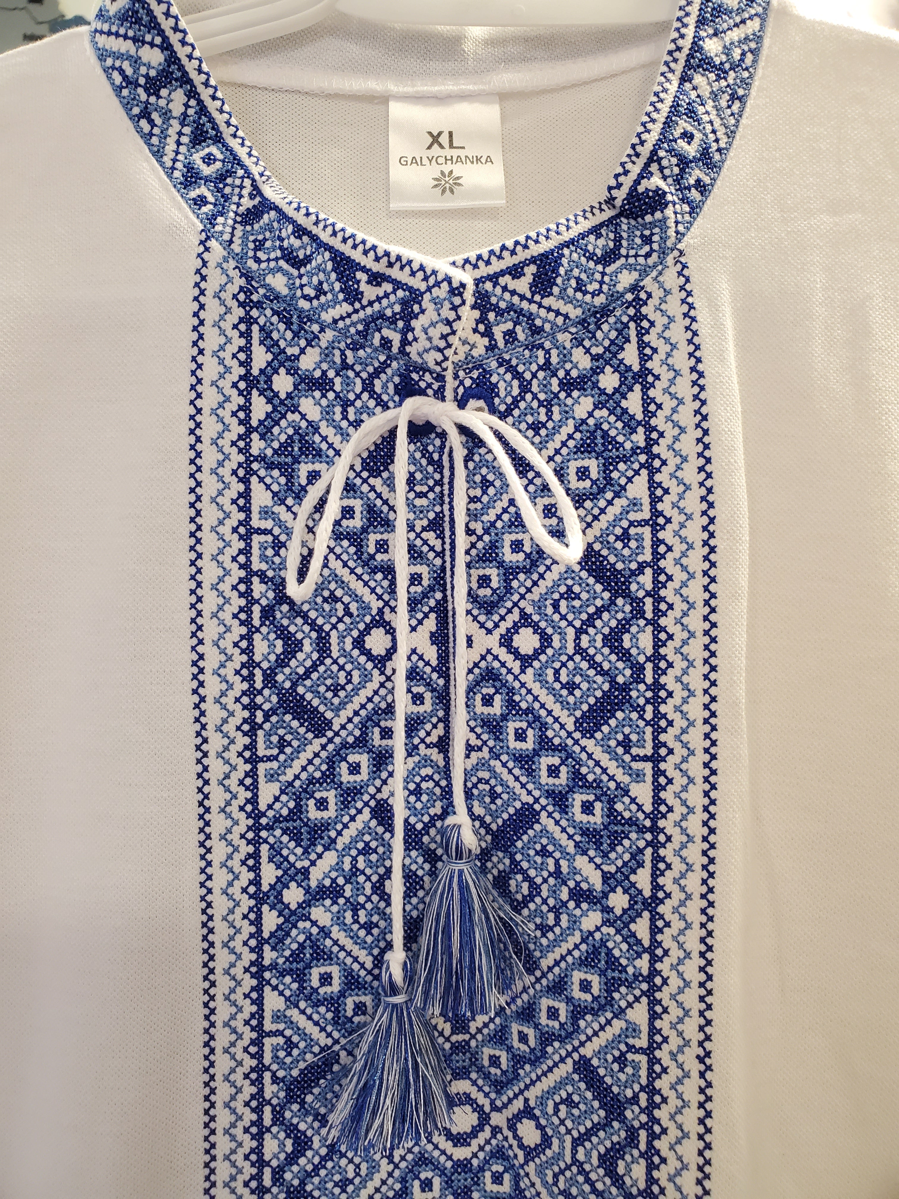 Embroidered men's T-shirt "Galychanka" (white with blue/navy blue), XL